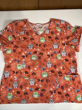 Scrubstar Owls Butterflies Orange background, healthcare v neck scrub top Scrubs