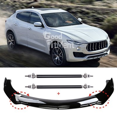 Für Maserati Levante Glänzend Schwarz Frontspoiler Lippe Splitter + Stützstange
