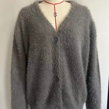 Womens Solid Color Knitted Cardigan Coat V Neck Fleece Lined Regular Length
