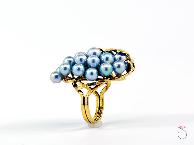 MING'S HAWAII LARGE SILVER BLUE PEARLS GRAPE CLUSTER RING. SIZE 6.25 ...