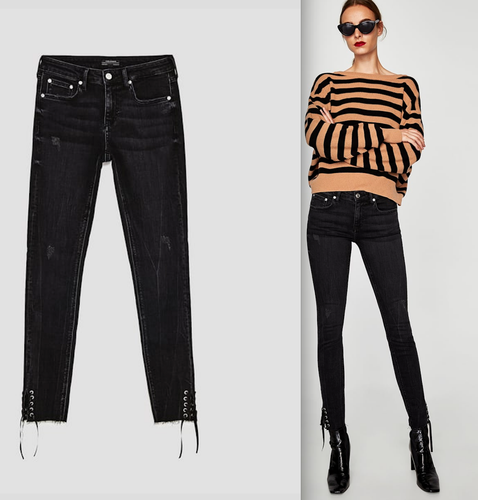 $70 ZARA THE SKINNY LACE - UP ROSTOV JEANS-dark grey-ref 7513/243-size  4-NWT | eBay