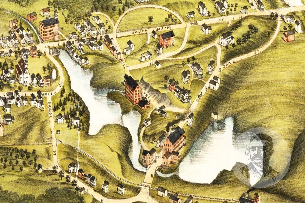 Vintage Monson, MA Map 1879 Historic Massachusetts Art Victorian