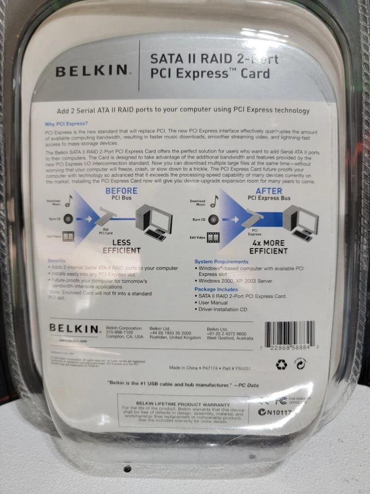 Belkin SATA II Raid  2-Port PCi Express Card  F5U251 NOS SEALED in Package - Image 4 of 4