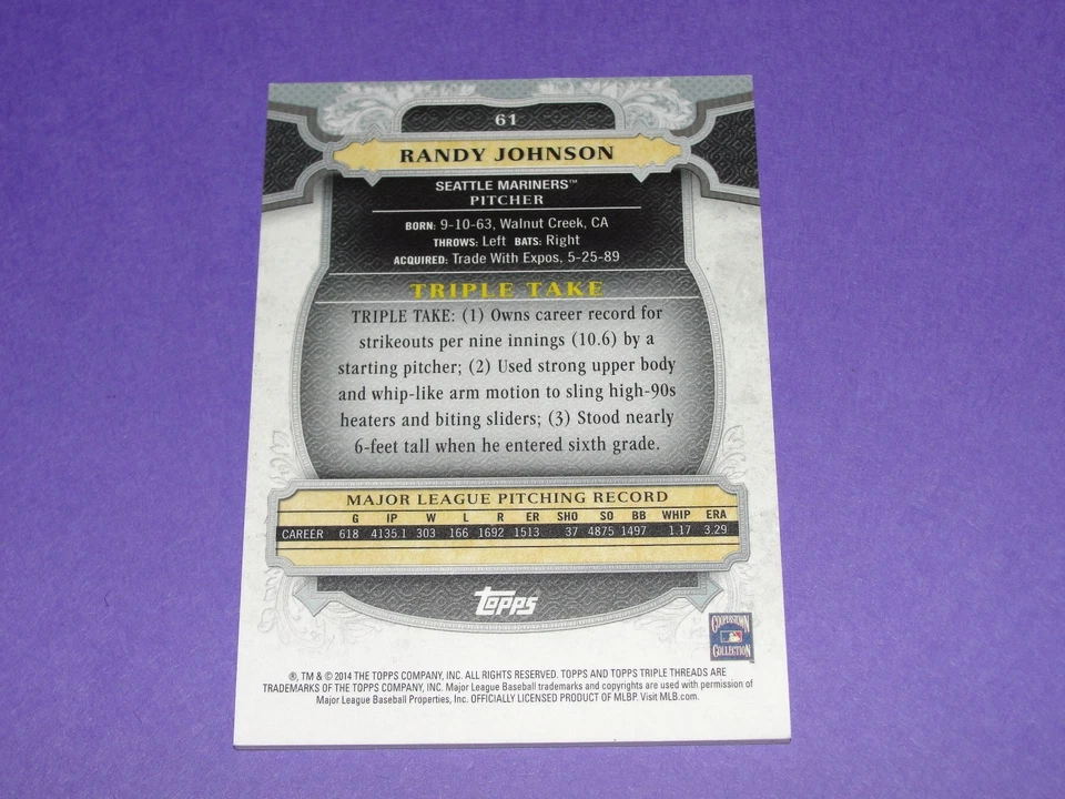 2014 Triple Threads RANDY JOHNSON #61 Amber Variant/125 MARINERS - DIAMONDBACKS - Image 2 of 2