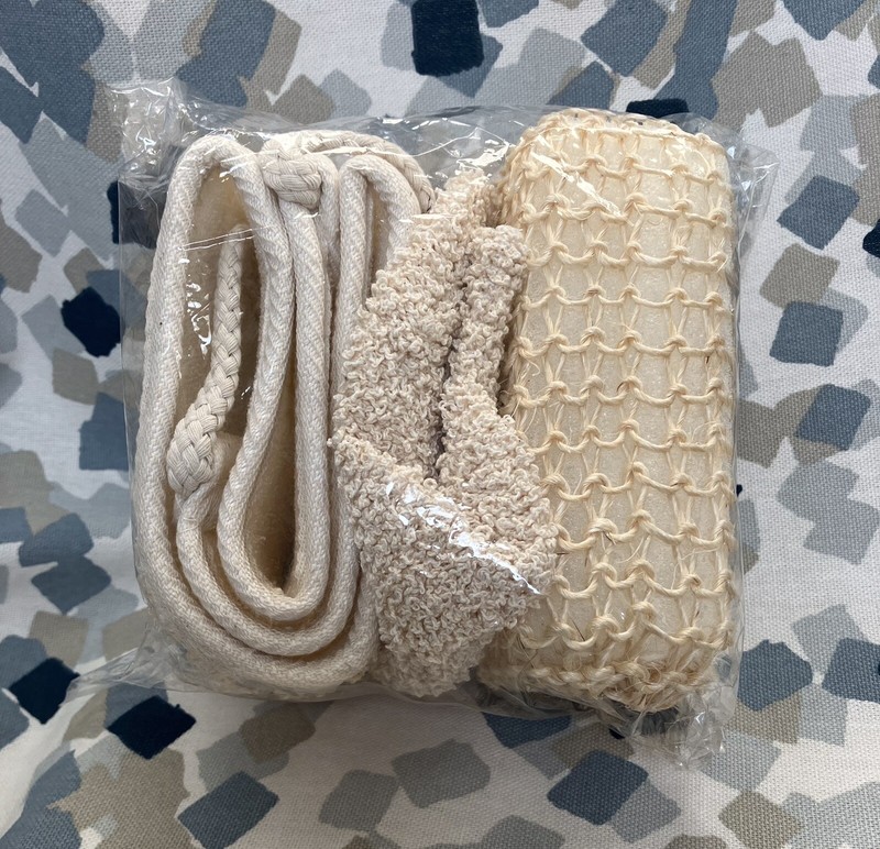 Monat Luxury Shower Spa Set Of 3, Loofa Sponge, Back Scrubber, Exfoliating Glove