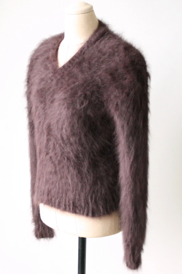 Suéter GUCCI Itália marrom 100% angorá gola V - Imagem 2 de 4