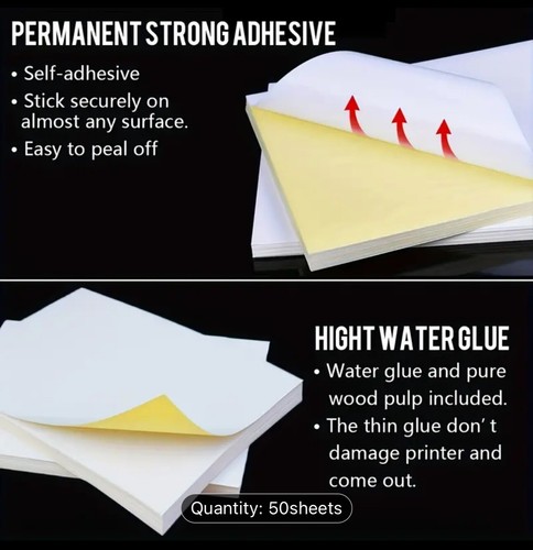 50 Sheets Bright White Glossy Stickers & Self-adhesive Label Paper Quick Drying - Picture 5 of 7