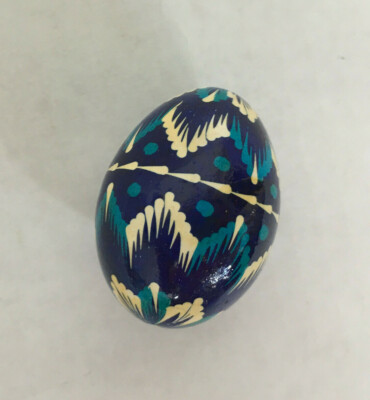 Vintage small blue pysanky egg Russian Orthodox Easter egg folk art handpainted