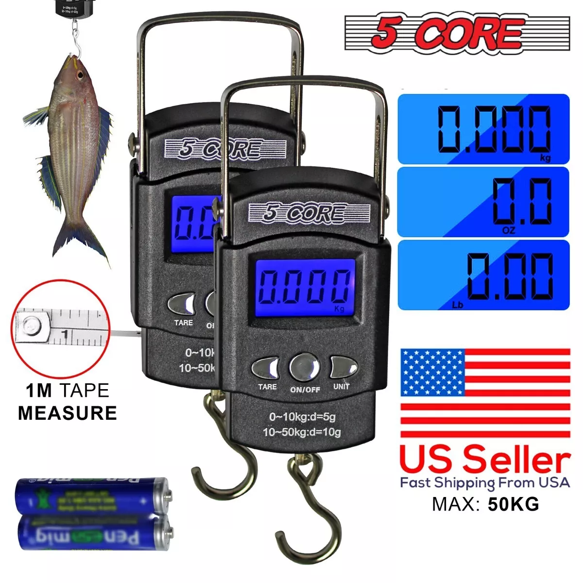 2 Pcs Portable Fish Scale Handheld Electronic Digital Hanging