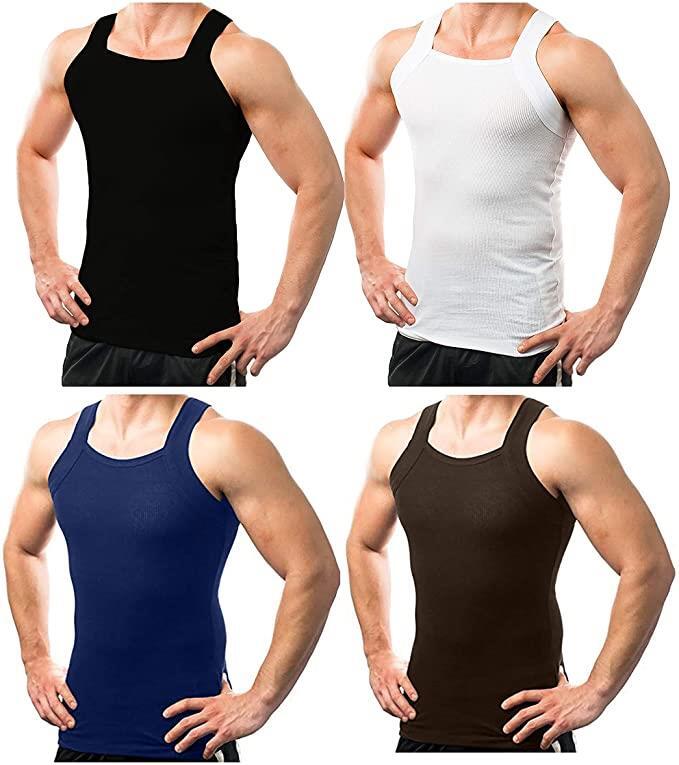 Different Touch 4 Pack men square cut Ribbed Tank Tops