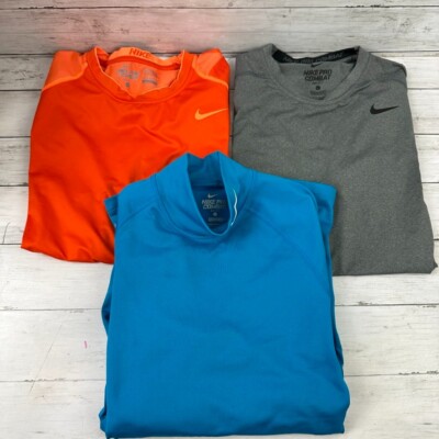 Lot of Nike Pro Combat Dri Fit T-Shirt Fitted compression Large Gray  orange