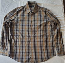 Perry Ellis Shirt Men's Plaid Long Sleeve Button-Down Stretch Size XL  EUC