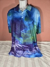 Obnoxious Golf The Smoke Mens Polo Shirt Blue Green Purple Performance Stretch L