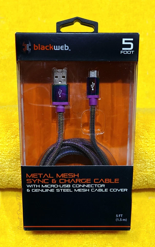 2 x зарядки данных синхронизации Micro-USB кабели. Сетка из радужной стали Blackweb 5 футов. Новый. - Изображение 3 из 4