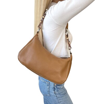 PRADA Vintage Logo Shoulder Bag Handbag Brown Silver Zip PRADA Vintage Logo Shoulder Bag Handbag Brown Silver Zip