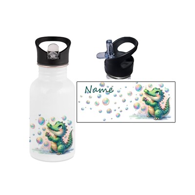 Krokodil Trinkflasche personalisiert m. Namen | Edelstahl 400ml, 500ml,600ml