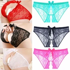 Womens Lace See Through Panties Cheeky Crotchles Thongs Lingerie G-String Briefs