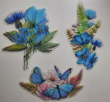 Blue and Pink Floral Stickers- 30 stickers-2 ea of 15 images Orchids on Shore