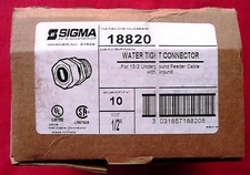 TEN (10) Sigma Electric 18820 Watertight Cable Connectors 1/2", UPC 031857188207