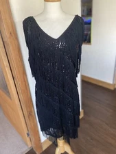 🖤BNWT APRICOT BLACK SEQUIN TASSELS GATSBY STYLE PARTY DRESS SIZE 14 FANCY DRESS