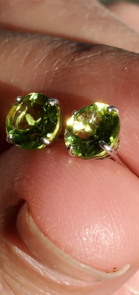 Peridot Labcreated Round Cut Stud Earrings 14kt Solid White Gold  - Image 3 of 4