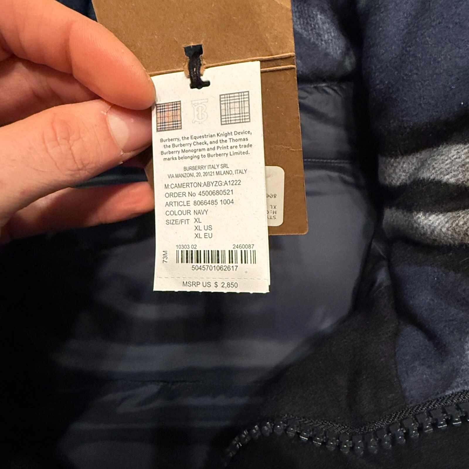 Burberry Camerton piumino cashmere cappotto gilet 2 in 1 cappuccio blu navy uomo taglia XL