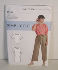 Simplicity 9116 Easy-To-Sew Dress, Top  Pants Pattern Misses' XXS-XXL 4-26 UC