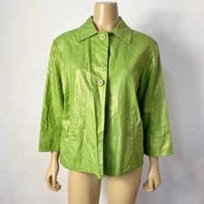 Chico's Women's Green Linen and Cotton Blend Pleat Button Closure Jacket Size 2