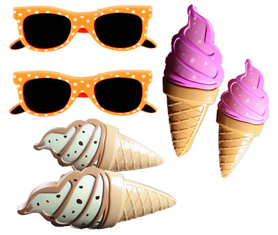 3 Set (6 Ct) White Ice Cream, Pink Ice Cream, Sunglasses Beach Towel Clips