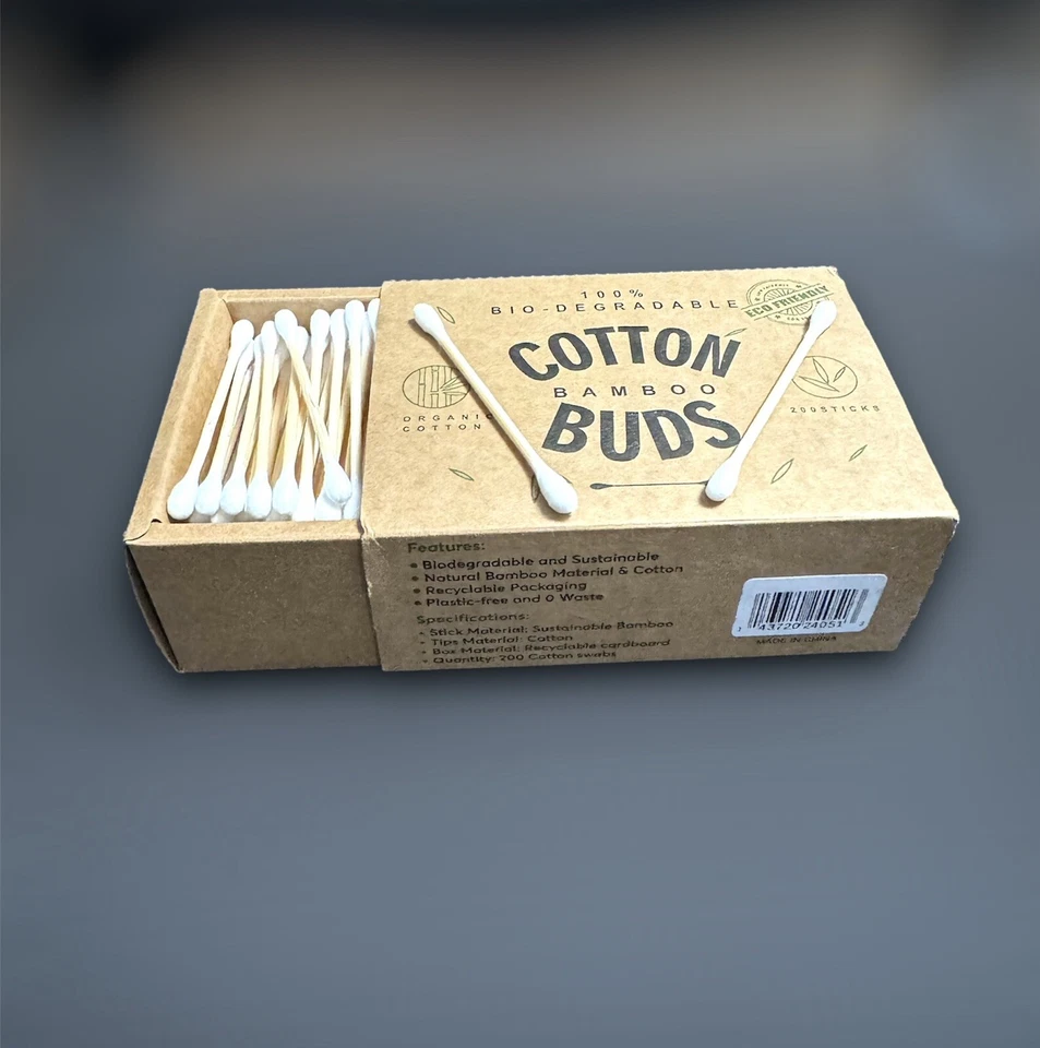 Brotes de algodón Qtips de bambú con palos de madera QTips para hisopos de orejas 2 cajas 400 unidades Foto 4 de 4