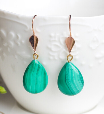 Orecchini A Cerchio In Argento 925 Con Malachite, Design Originale, 22 Mm, Regalo Per Lei - 6