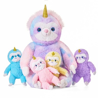 IKASA Mommy Sloth Stuffed Animal w/ 4 Baby Plush Toys, Cute Soft 20'' Stuffed Ani