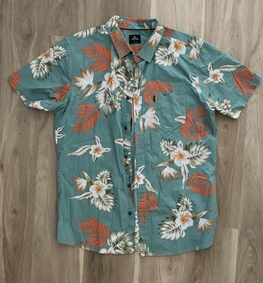 RIP CURL Men's Short Sleeve Button-Up Shirt VIDASOUL  Size L Teal