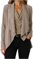 BCBGMAXAZRIA Women s Medium Taupe Draped Open Front Jacket Moto Waterfall