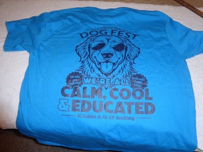 RARE DOG FEST COSHOCTON ASHTON & CO K9 ACADEMY LARGE T-SHIRT BLUE UN-USED NEW LG