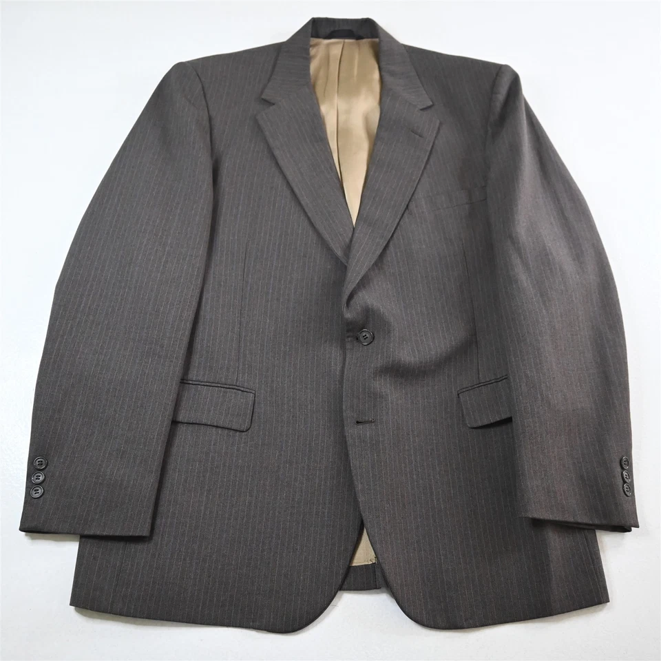 Vtg USA Made 44L 38x34 Brown Striped Wool Mens Jacket Pants Suit - Image 2 of 4