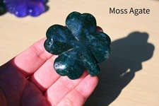 Natural mixed material Four Leaf Clover figurine carved Decor reiki Heal gift 1x