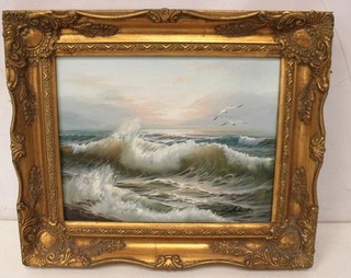 SCHUBERT Coastal Waves And Seagulls SIGNED ORIGINAL Oil Painting GILT FRAME T15