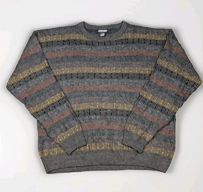 Vintage 80er/90er Strick Herren Pullover Retro Muster Ski Opa Pulli 50'' Brustumfang