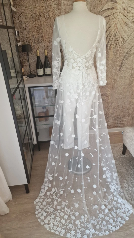 Milanoo Hochzeit Jumpsuit Overall Gr. 34 36 Neu Hochzeitskleid Schleppe Spitze - Bild 4 von 4