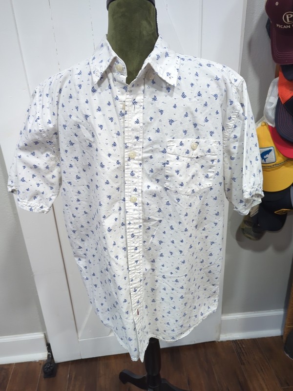 Weatherproof Vintage Men's Short Sleeve Cotton Shirt White, L Blue Sail Boats