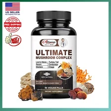 Mushroom Complex Supplement, Lions Mane, Reishi, Shiitake, Immune 90 Capsules