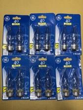 12 GE Light Bulbs 40Watts Bent Tip Crystal Clear Decorative NEW 6-pk