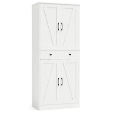 72" Tall Kitchen Pantry Modern Farmhouse Cupboard Cabinet with 4 Barn Doors