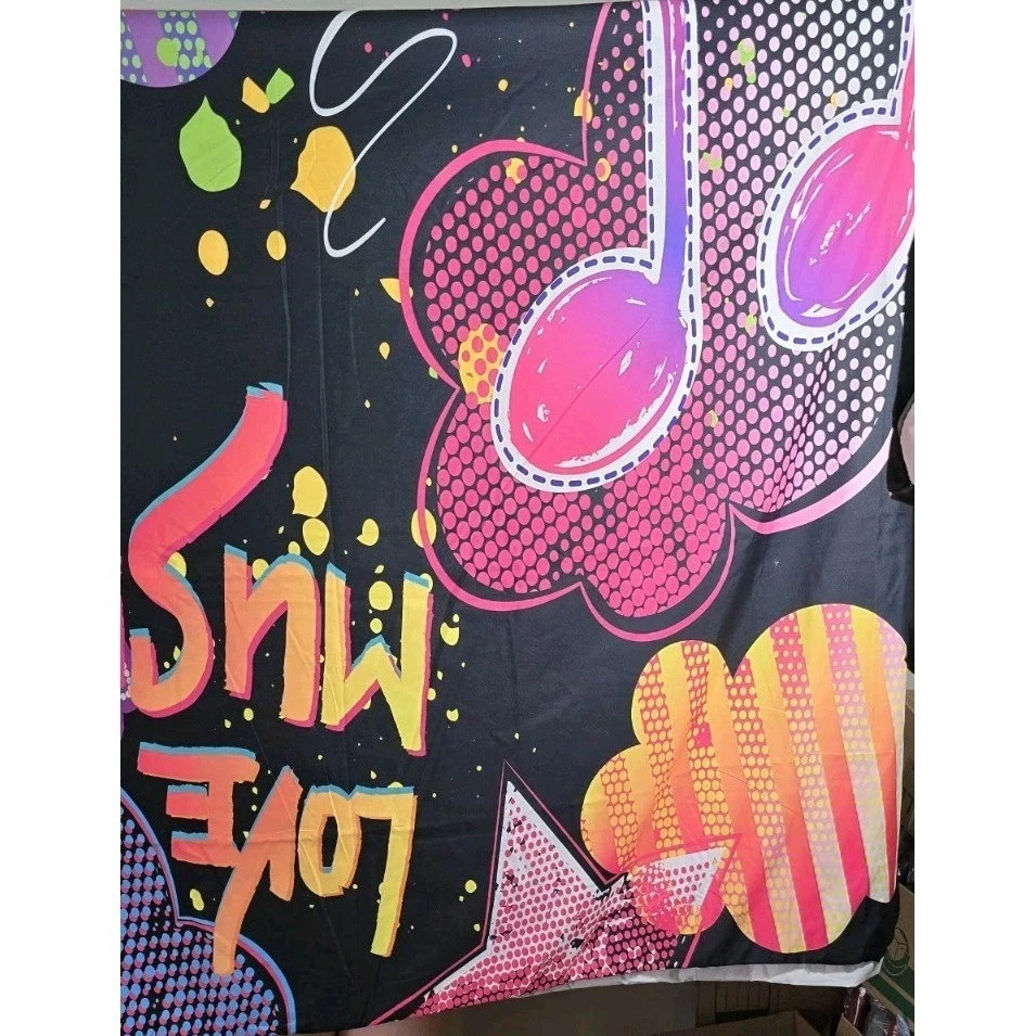 Retro 90s Love Music Graffiti Tapiz de Pared 92x67 Neón Boombox Auriculares Edredón - Imagen 3 de 4