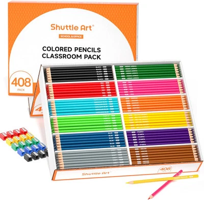Shuttle Art 408 Pack Buntstifte Schule Set, 12 Farben Malstifte + 20 Anspitzer