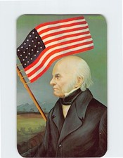Postcard John Quincy Adams & US Flag Painting by Morris Katz