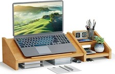 Bamboo Laptop Stand for Desk 3 Heights Adjustable Notebook Stand Computer