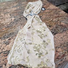NEW Beautiful Golden Intricate Mesh  Sequin Ladies Scarf Scalloped Edges