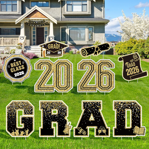 2026 Graduation Decorations Yard Signs – 10PCS Black and Gold Congrats ...